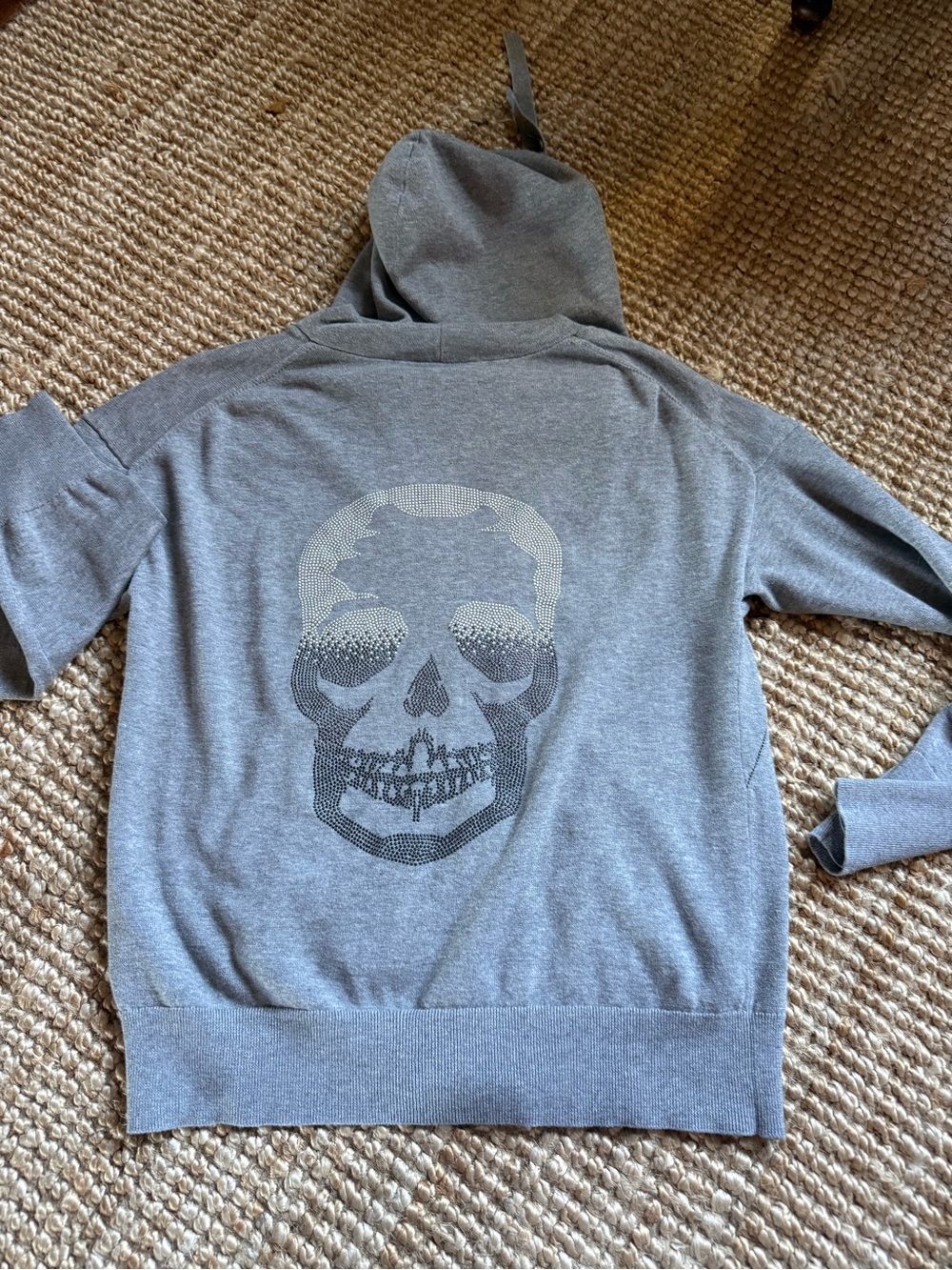 ⚜️ ZADIG & VOLTAIRE GRAY MEDIUM SKULL RHINESTONE ZIP UP HOODIE ⚜️ - Picture 13 of 14